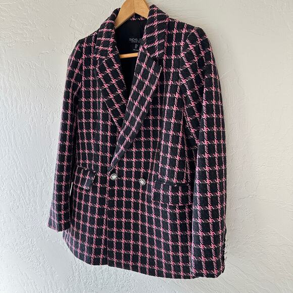 RACHEL ZOE | Pink Black Double-Breasted Check Wool Blend Blazer NEW Size Small - Picture 1 of 14